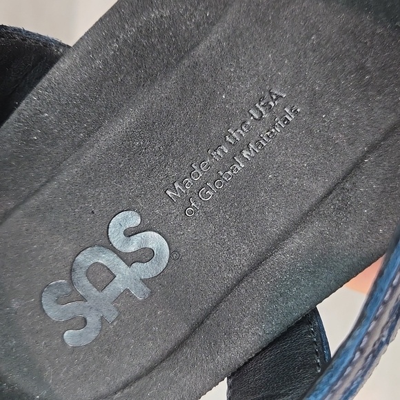 SAS Women's Blue Sandals with Silver Buckles Leather Wedge Shoes Sz 9.5M - Picture 11 of 11